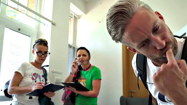 Rimming and throating small tits teens enjoy hostel 3some