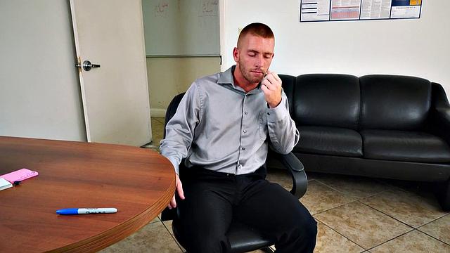 A hairy boss take control in the office and pound his employee's ass