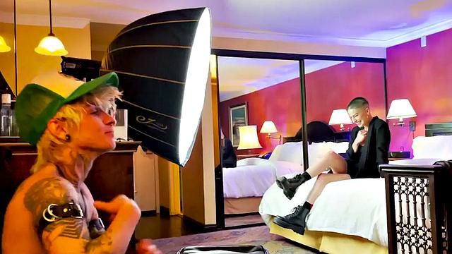 Softcore TS 21yo with babe in BTS scene