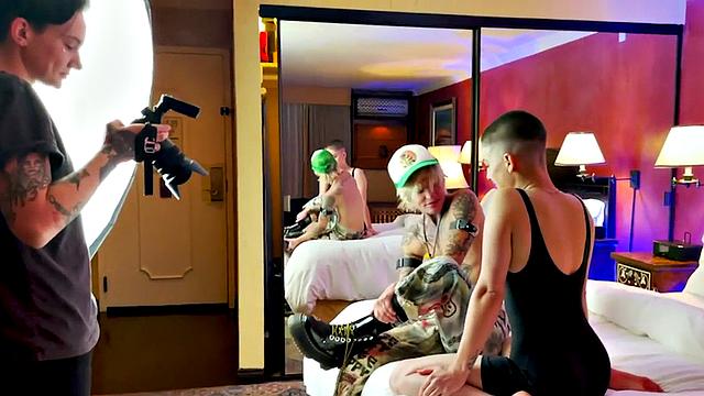 Softcore TS 21yo with babe in BTS scene