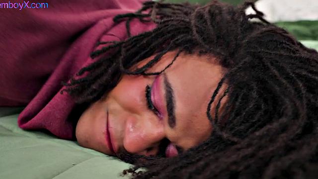 Sportive ebony femboy assramed by jock