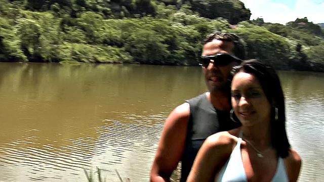 Latina hottie with big tits and a bald pussy gets wild in the pool