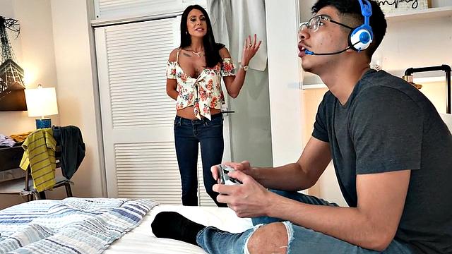 Sexy stepmom fucks with stepson in missionary after blowjob