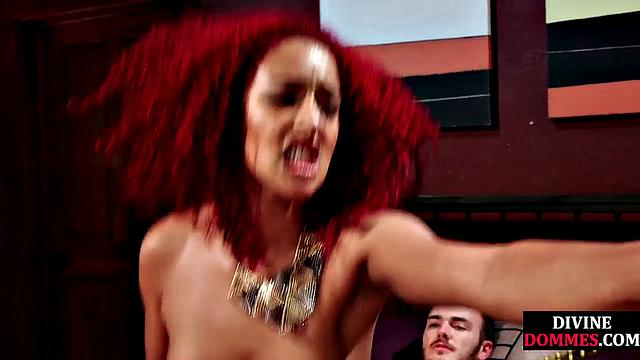 Strict femdom teaching discipline to sub