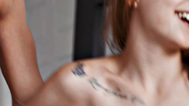 Redhead skinny GF with tattoos fucked in MMF 3some