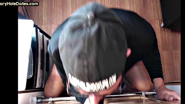 Gloryhole DILF sucks and gets fucked till cum in mouth