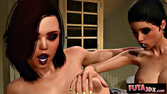 Futa3dX - Hot Brunette Shoves Her Monster Cock In Big Tittied Babe