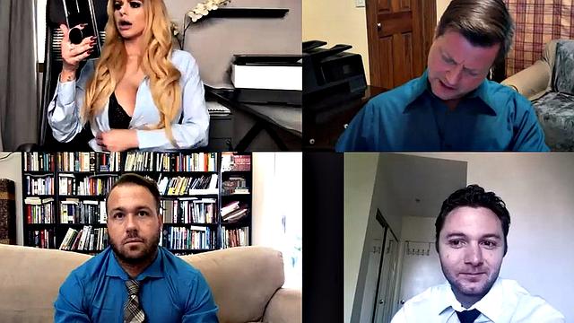 Solo busty MILF masturbates in office with toy