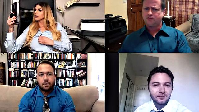 Solo busty MILF masturbates in office with toy