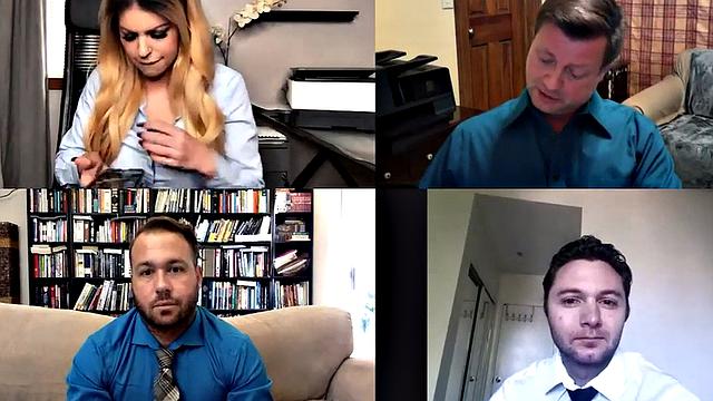 Solo busty MILF masturbates in office with toy