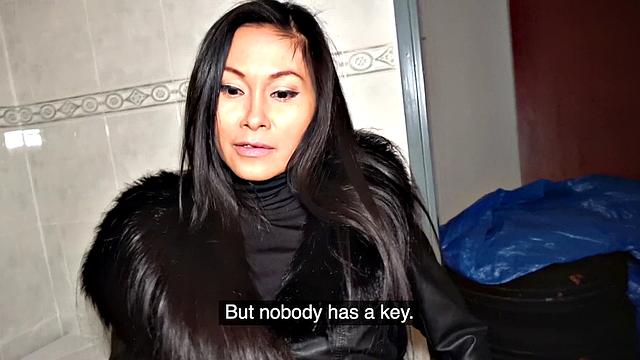 Thai babe gets drilled in the gas station toilet by a big dick