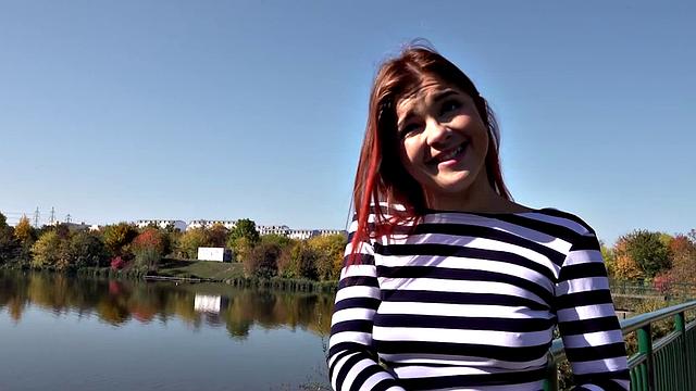 Redhead deepthroating teen POV closeup fucked 4 cash outdoor