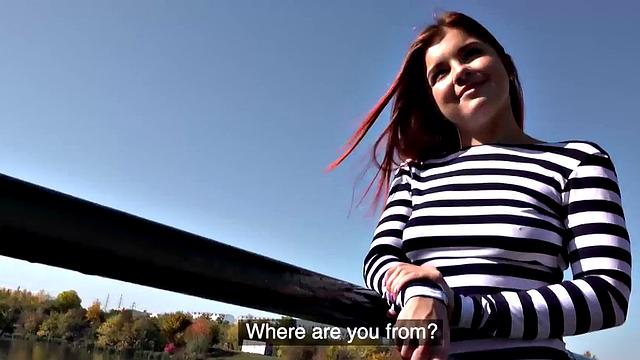 Redhead deepthroating teen POV closeup fucked 4 cash outdoor