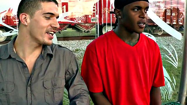 Black bottom pulled and fucked outdoors by white top