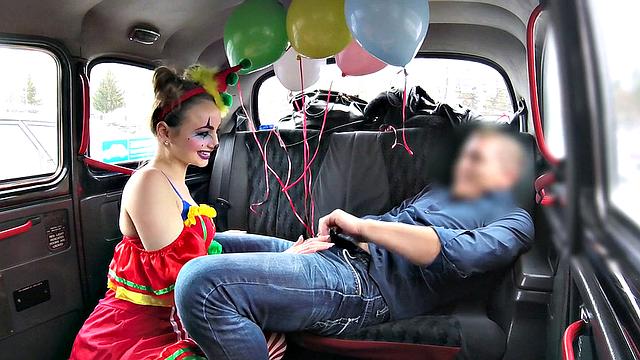 Valentine clown gets her tight pussy drilled by driver's hard cock in reverse cowgirl position
