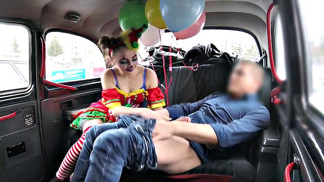 Valentine clown gets her tight pussy drilled by driver's hard cock in reverse cowgirl position
