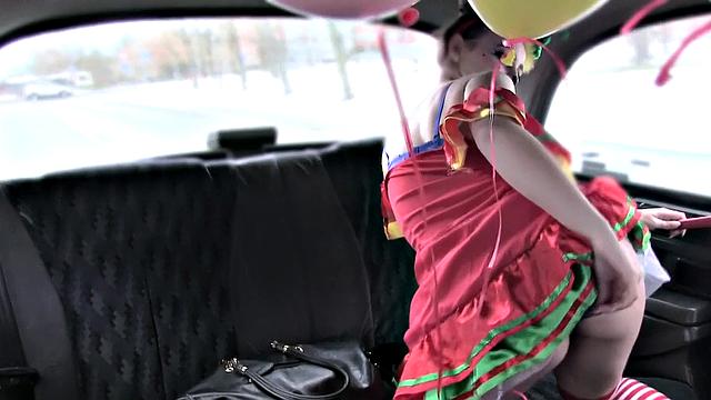 Valentine clown gets her tight pussy drilled by driver's hard cock in reverse cowgirl position
