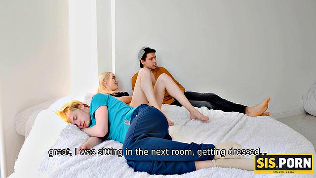 Girl has sex with stepbrother as BF relaxes next to them