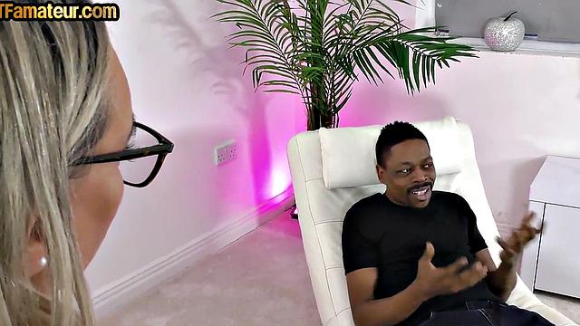 Busty DTF MILF with glasses bouncing on BBC