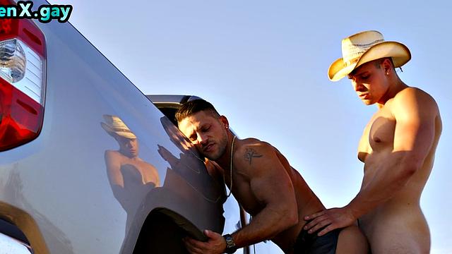 Manly cowboy fucks BFF's analhole outdoors when car breaks down
