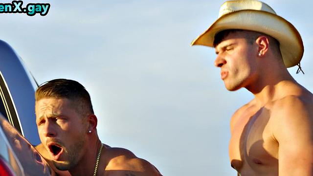 Manly cowboy fucks BFF's analhole outdoors when car breaks down