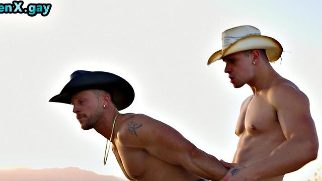 Manly cowboy fucks BFF's analhole outdoors when car breaks down