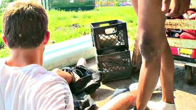 Black thug assfucked outside in public place