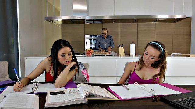 Hot lesbians in stockings study each other's pussies and ass-to-mouth action