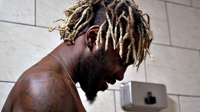 Athletic black stud fucked in asshole in locker