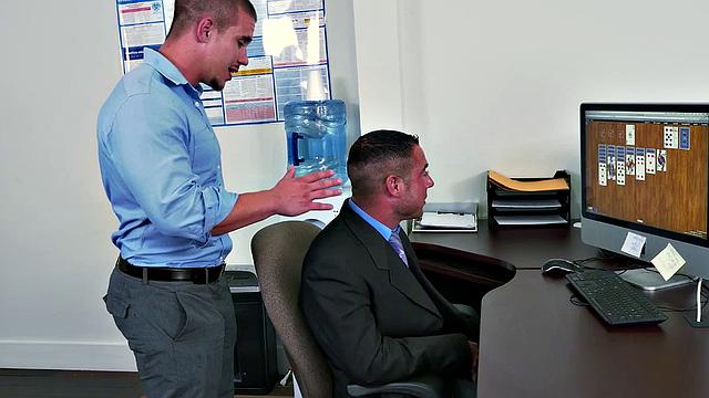 Watch this boss demand two guys to assfuck his employees and then play with their dildos