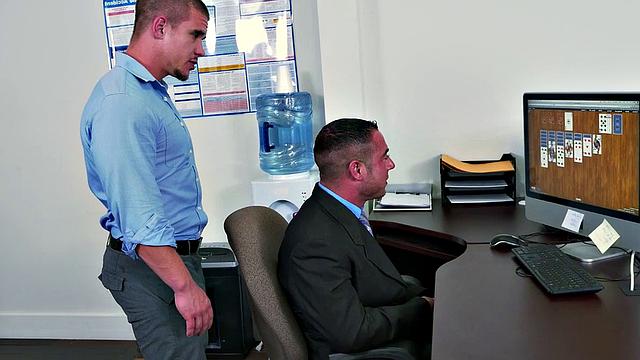 Watch this boss demand two guys to assfuck his employees and then play with their dildos