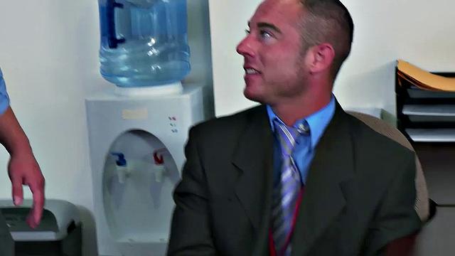 Watch this boss demand two guys to assfuck his employees and then play with their dildos