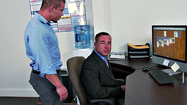 Watch this boss demand two guys to assfuck his employees and then play with their dildos