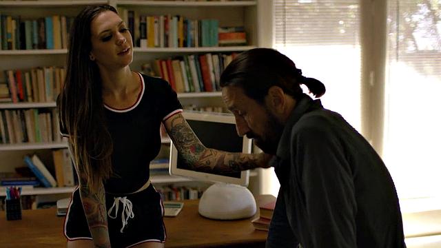 Inked stepdaughter riding stepdads cock after rimjob