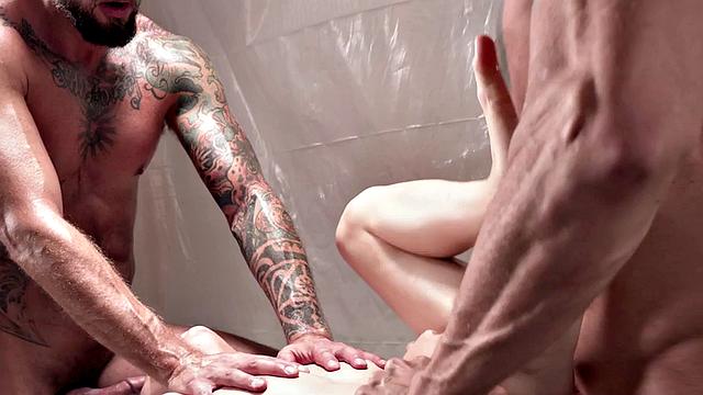 Petite bottom twink with tight asshole barebacked in 3some