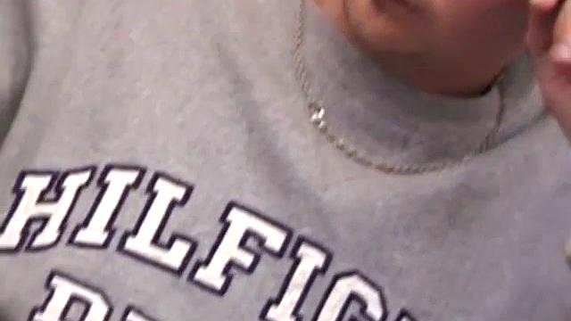 As a porn flick plays, young amateur Aaron Michaels strokes hard, pulls his cock out of his jeans, lets loose, and spills his nut on the bed.