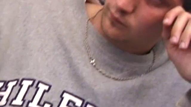 As a porn flick plays, young amateur Aaron Michaels strokes hard, pulls his cock out of his jeans, lets loose, and spills his nut on the bed.