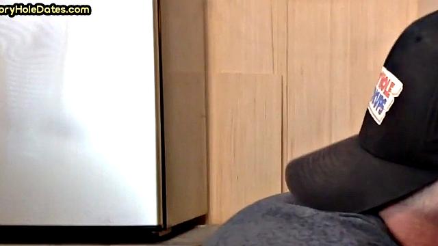 Cocksucking gloryhole DILF fucked at home in closeup