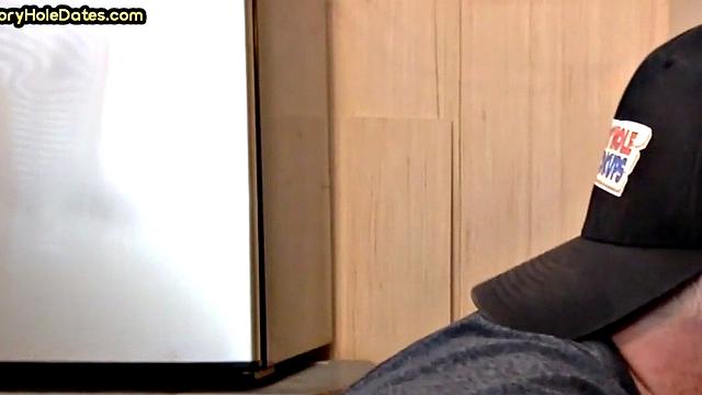 Cocksucking gloryhole DILF fucked at home in closeup