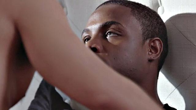 Muscular black dude fucks white guy's ass while kissing passionately