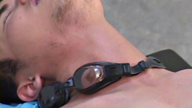 Big is working pool job when Moo gives him the eye. Sneaking off to the staff dressing room they stand together in their tight swim suits kissing and caressing each other's tight.