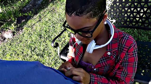 Watch this bald-headed learner get a close-up view of her shaved pussy getting fucked from behind