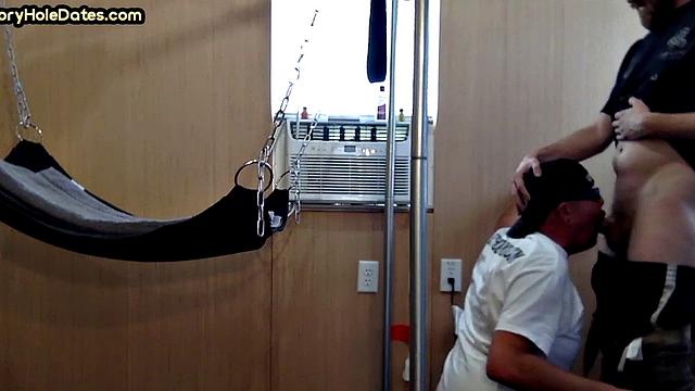 Gloryhole BJ loving mature amateur fucked in sling