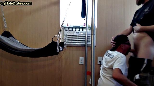 Gloryhole BJ loving mature amateur fucked in sling