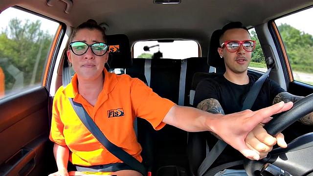 Geeky driving instructor gives roadhead