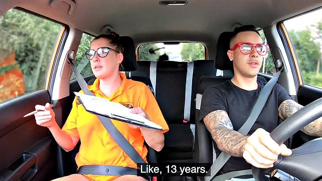 Geeky driving instructor gives roadhead