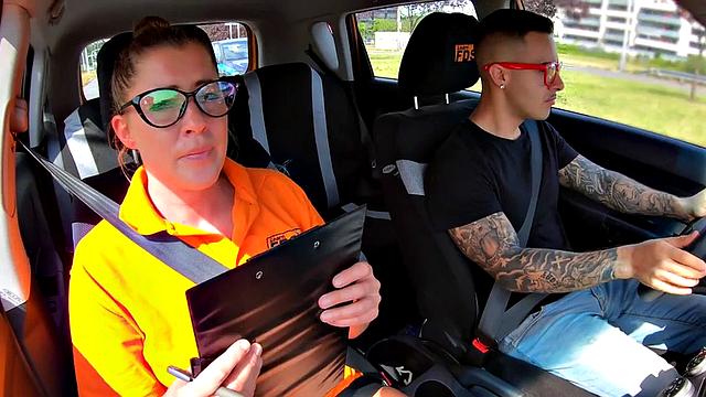 Geeky driving instructor gives roadhead