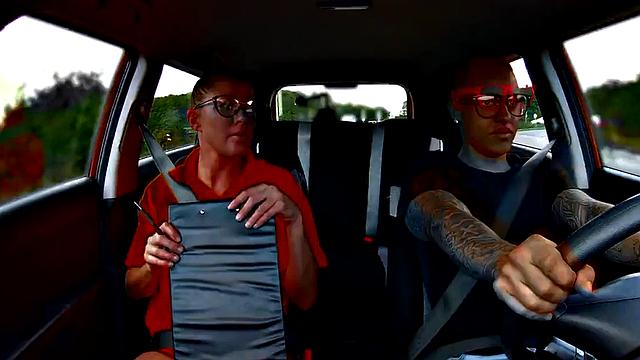 Geeky driving instructor gives roadhead