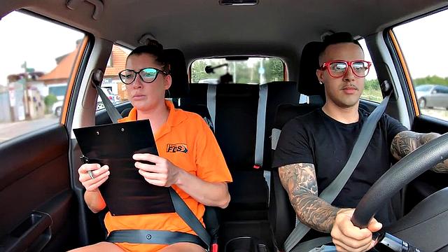 Geeky driving instructor gives roadhead