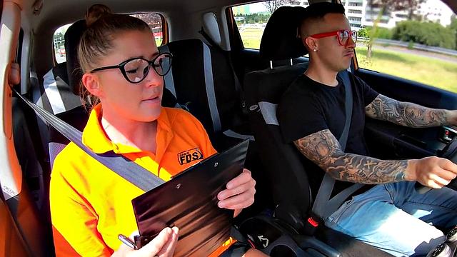 Geeky driving instructor gives roadhead